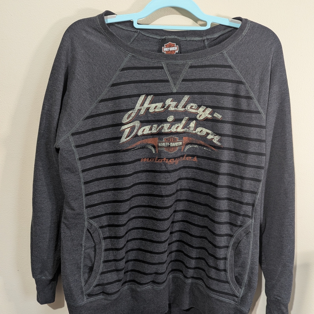 Harley-Davidson Smoky Mountain TN  Sweatshirt Gray Striped Pullover Womenn Large